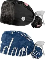 [WOSHJIUK] Working Hat 2 Pack Scrub Caps for Women,Schnauzer Dog Portrait,Tie Back Cap Adjustable Scrub Hat