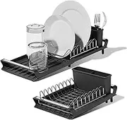 Dish Drying Rack,14in - 18.6in Expandable Dish Drainer Large Capacity Dish Rack Dish Sink with Movable Cutlery Drainer and Utensils Holder for Kitchen
