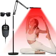 Hottoerak Floor Infrared Lamp, 940&850&660 Red Light Lamp, 5 Brightness & 10/20/30Min Timer & Adjustable Height, 150LEDs Infrared Light for Home/Office Use(Black)