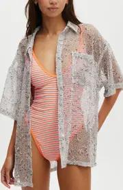 COTTON ON BODY Women's The Essential Short Sleeve Beach Shirt in White Open Mesh at Nordstrom, Size Medium