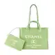 CHANEL 經典Deauville帆布鏈帶小號托特包(草綠色)