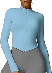 [FEOYA] Women's Slim Fit Full Zip Running Jacket Stand Collar Sports Tops Skinny Workout Gym Yoga Coat Stretch Activewear Fitness Crop Top S-XL