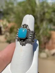 Blue Kingman Turquoise Sterling Silver Ring, Navajo, sz 6, Sign 'Grace Kenneth'