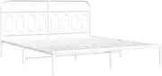 vidaXL King Size Metal Bed Frame with Headboard - White 183x203 cm - Double Bed for Bedroom with Storage Space