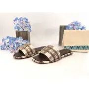 Tory Burch Cream Black Yellow Plaid Leather Double T Padded Sport Slide Sz 7 NIB