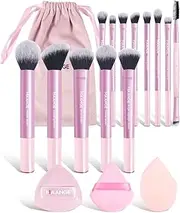 MAANGE 16PCS Makeup Brush Set Travel Makeup Brushes for Liquid Powder Contour Concealer Cream Cosmetics Blending Eyeshadow Eyeliner (Pink)