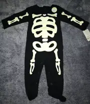 Carter's Black Halloween Footie Glow in the Dark Skeleton ~ Baby's Size 9 Mo $24