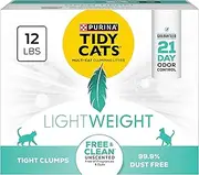 Purina Tidy Cats Low Dust, Clumping Cat Litter Odor Control, Lightweight Free and Clean Unscented, Multi Cat Litter - 12 lb. Box