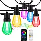 Outdoor String Lights Color Changing 48FT Sync W/ Music Led Hanging 15 RGB Bulb