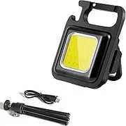 Mini COB keychain flashlight(500 lumens), CREVIV rechargeable mini COB light with collapsible bracket and magnet, portable pocket light with bottle opener, used for emergency lighting（tripod included）