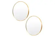 2 Set Wall Mirror Round Aluminum Frame Bathroom 70cm GOLD