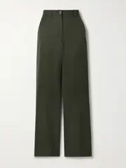 [Veronica de Piante] Veronica de Piante - Avery Grain De Poudre Wool Wide-leg Pants - Army green - IT46 IT 46 Green