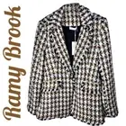 NWT RAMY BROOK Mallary Gold Plaid Tweed Wool Blend Blazer Fringe Trim, Size 8