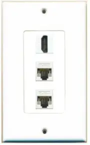 DecorZ - 1 HD and 2 CAT5E White Ethernet Port Female Decorative Wall Plate
