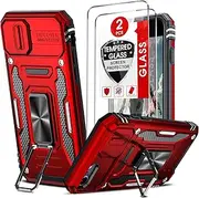 LeYi for iPhone 8 Case: iPhone 7 Case, iPhone SE 2022 2020 Case with Slide Camera Cover + [2 Packs] Tempered Glass Screen Protector, Full Body Case with Kickstand for iPhone SE 3rd 2nd Gen, Red