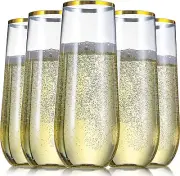 CHATEAU FINE TABLEWARE 36 Pack Plastic Stemless Champagne Flutes, 9 oz Gold