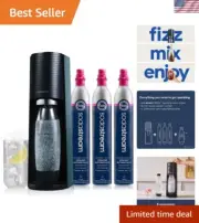 Terra Sparkling Water Maker Bundle in Black - includes 3-Pack CO2 and Carbona...
