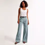 Abercrombie & Fitch Tailored Light Blue Wide Leg Pant Size 34 Long
