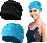 Pleated Stretch Swimming Cap for Women Men Hat Adult Elastic Fabric Swim Cap Fit