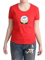 Moschino Chic Red Cotton Tee with Signature Women's Print Authentic