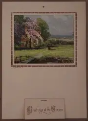 1948 Vintage Calender With Beautiful Art Print Of House, Trees, Bridge, Grass