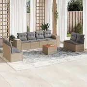 9 Piece Garden Sofa Set with Cushions Beige Poly Rattan Patio Bar Sets