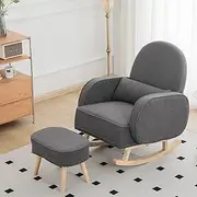 Levede Rocking Chair Nursery with Ottoman, Nursing Armchair with Footrest, Cloud Rocker Chairs for Living Room/Bedroom, Backrest Footstool Indoor, Solid Wood Frame, Grey, Max 85kg Capacity