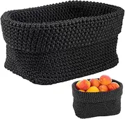 21 x 13 x 15.5 cm Wicker Basket, Black, Storage Braided Cotton Rope Rectangular, Stackable Crochet Basket, Organiser Baskets, Storage Basket, Braided Basket, Small for Bedroom, Bathroom and Office