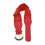Women Red Elastic Comfortable Strap Trendy Belt Flowers Silver Metal Buckle S M