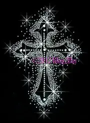 SILVER CROSS BLING RHINESTONE IRON ON TRANSFER HOT FIX