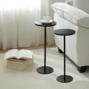 Black Round Drink Table Set of 2, Φ9.8inch Weighted Base End Table, 2 Pieces