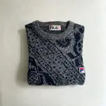 義大利製造 80S FILA PAISLEY WOOL JUMPER 變形蟲 羊毛混紡 圓領毛衣 古著 VINTAGE