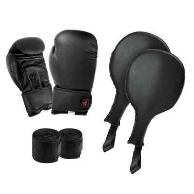 Training Boxing Gloves Punch Paddles Target w/ Hand Wraps Martial Arts Set