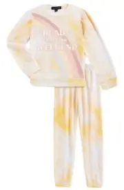 Social Edition Girls Pajamas Yellow Tie Dye Waffle Knit 2 Piece Set Size 7/8 New