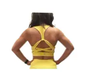 Nine West Active Breathable Midi Crossback Sports Bra - Yellow Gray Pink