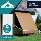Instahut Retractable Fixed Pivot Arm Window Awning Outdoor Blinds 2.1X2.1M Beige