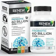 RENEW ACTIVES Probiotic Supplement for Digestive Health 60 Billion CFU per 2 Capsules - Advanced Formula with Prebiotic Benefits - Supports Gut Flora Balance & Wellness - Made in Canada - 60 Capsules