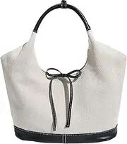 [Farcauo] Women's Tote Bag with Bow Casual PU Leather Shoulder Bag Underarm Satchel and Clutch Purse