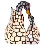 Bieye L10773 White Swans Tiffany Style Stained Glass Accent Table Lamp Night ...