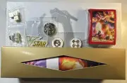Empty Pokemon Charizard UPC Box & Accessories: Play Mat / Coins / Dice / Sleeves