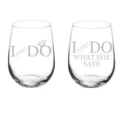 Set Of 2 Wine Glasses I Still Do What She Says Funny Anniversary Vow Renewal