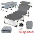 Outdoor Sun Lounge Chair Folding Bed Reclining Deck Camping Beach Bed + Mat