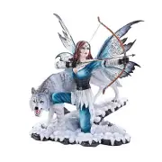 Pacific Giftware Large Winter Fairy Warrior with White Wolf Bow and Arrow Sta...