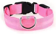 Puppy Concepts LED Night Safety Dog Collar Nylon Pet Puppy Glow Flashing Light Leash Set USB (USB Rechargeable Pink M Collar)