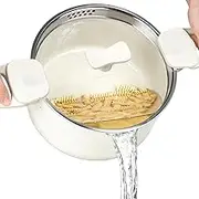 Pasta Pot with Strainer Lid - 6 Quart Multipurpose Pot with Twist and Lock Handles, Nonstick Soup Pot with Granite Coating, Induction Compatible, White