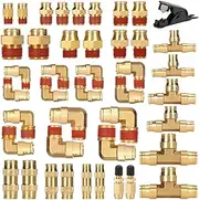 43PCS Brass DOT Air Brake Line Fittings (1/4" 3/8" 1/2"), Push-to-Connect Fittings with NPT Thread, Air Hose Fittings Assortment Kits with Tube Cutter for Truck or Industrial Air System