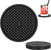 Silicone Coasters for Drinks Absorbent Coaster, Set of 2 Non-Slip Cup Mat for Office Desk, Heat Resistant Coaster with Deep Tray for Kitchen Decor