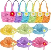 [AUEAR] Girls Straw Hat and Purse Set Tea Party Summer Beach Sunflower Daisy Flower Sunhats