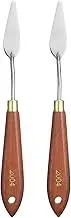2pcs Palette Knife Painting Tool 2.17" x 0.67" Stainless Steel Teardrop Blade Spatula Painting Pallet Knives with Hole Beech Wood Handle for Acrylic Canvas, Red/Silver