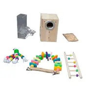 Bird Play Toys Set - Nesting Box Acrylic Feeder Swing Rope Jumble and Ladder